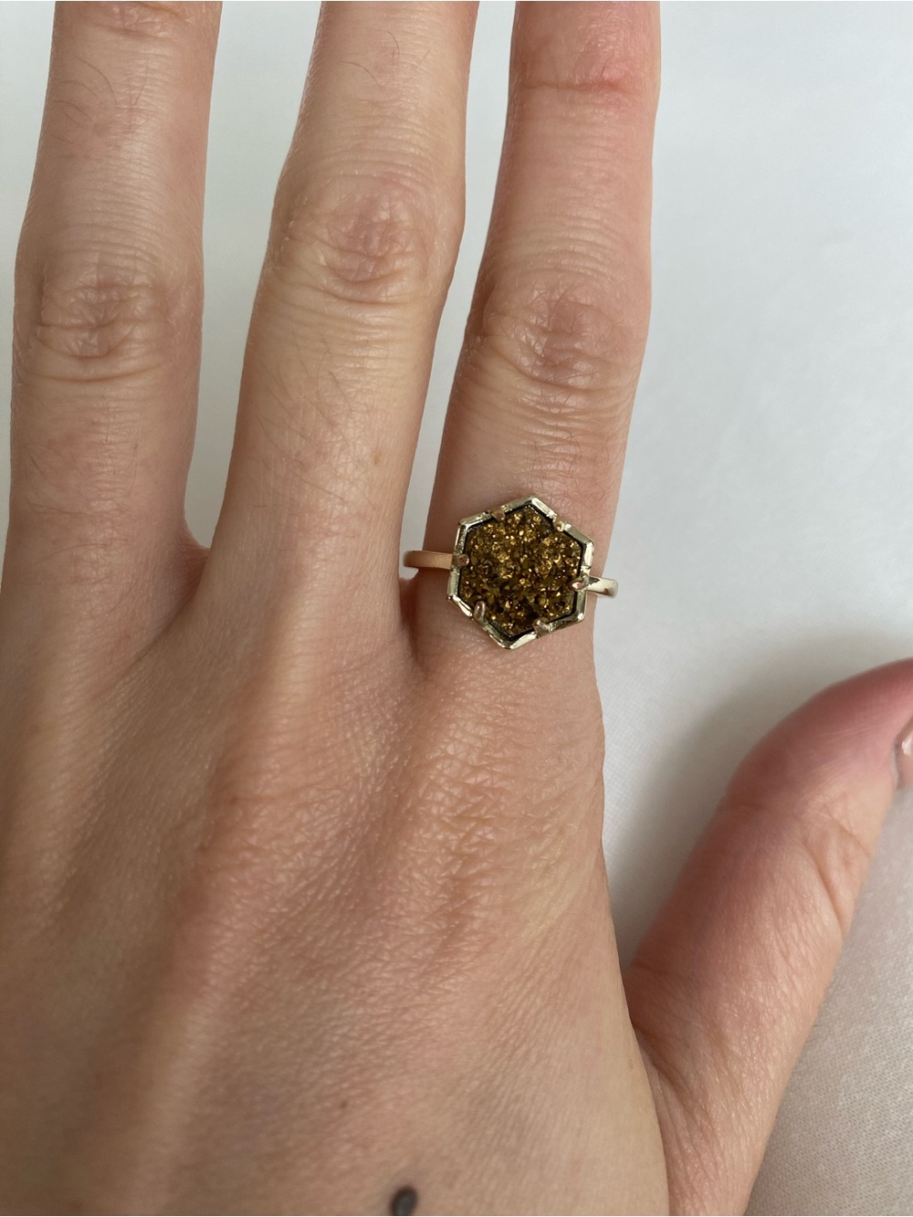 Kendra Scott Gold Hexagon Druzy Ring with Amber Sparkle